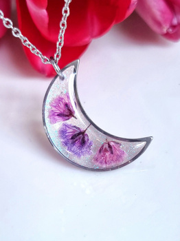 Naszyjnik księżyc MOON SILVER z gipsówką
